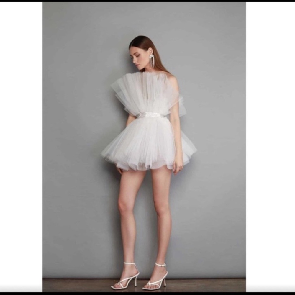 NWT Bronx and Banco ANNA White Mini Size Medium Tulle Rhinestone Bridal
